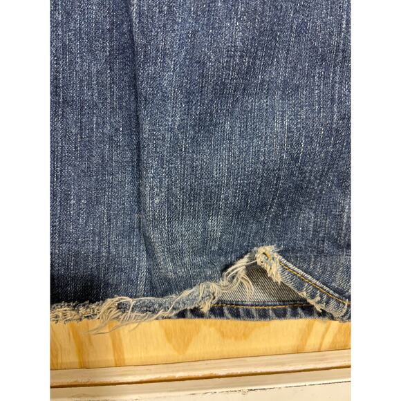 7 For All Mankind Bootcut Jeans Size 32 Dark Wash Distressed Frayed Hem USA - Picture 7 of 9